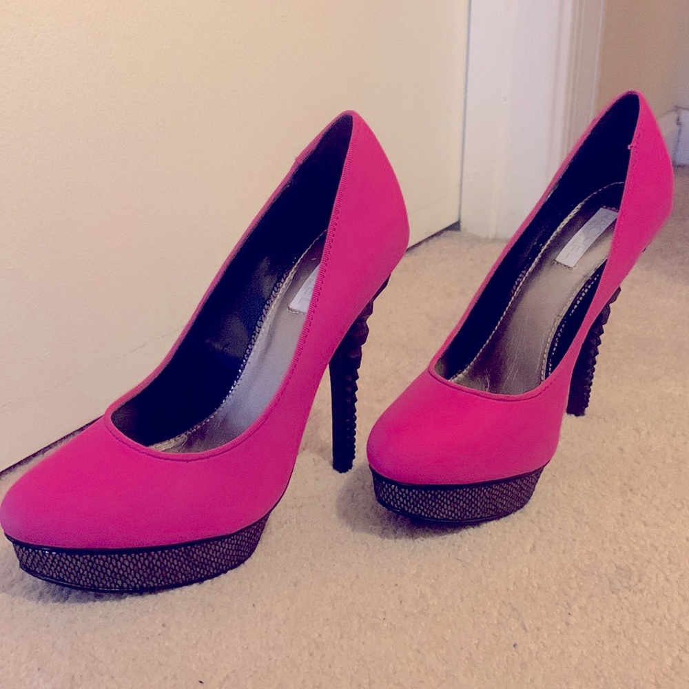 Hot pink high heels worn once for a photo shoot and to small for me